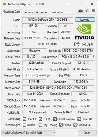 Tarjeta Gráfica Gigabyte GTX 1060 6GB GDDR5