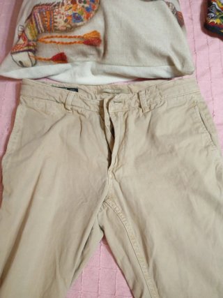 Pantalón Mango Talla 40 Beige