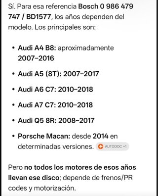 Discos de freno Bosch Audi