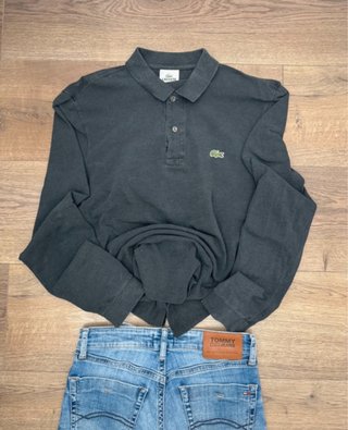 Polo Lacoste gris jaspeado manga larga Talla L