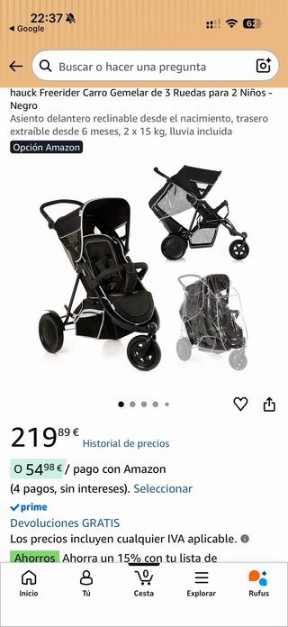 Carro Gemelar Hauck Freerider 3 Ruedas