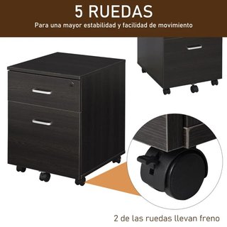 Archivador A4 Móvil 2 Cajones con Cerradura Wengué