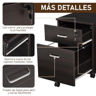 Archivador A4 Móvil 2 Cajones con Cerradura Wengué