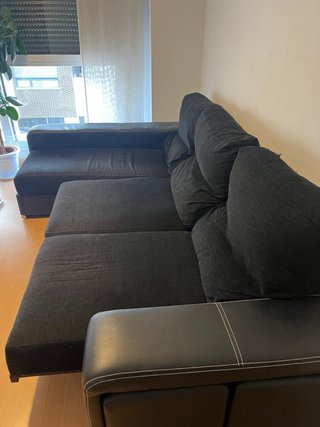 Sofá Chaise Longue Negro Grande y Cómodo