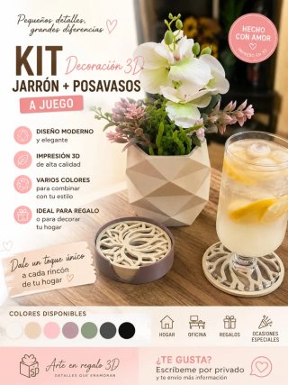 Kit Jarrón y Posavasos Decoración 3D