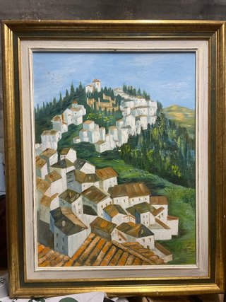 Cuadro paisaje pueblo blanco
