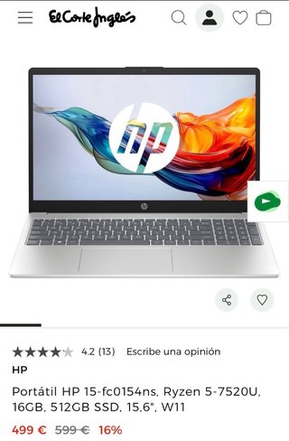 PC Ordenador Portátil HP 15-fc0154ns Ryzen 5-7530U