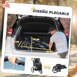 Carrito Mascotas Capota Ajustable Gris con Cesta