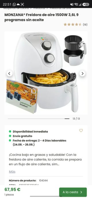 Freidora de aire MONZANA 3,6L