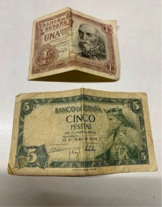 Billetes antiguos Banco de España 1 y 5 Pesetas