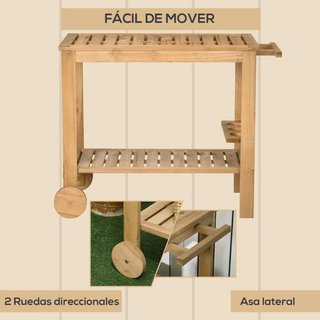Carro Servicio Madera Exterior 3 Botellas Natural