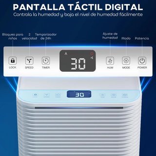 Deshumidificador 10L Silencioso LED Drenaje Blanco