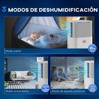 Deshumidificador 10L Silencioso LED Drenaje Blanco