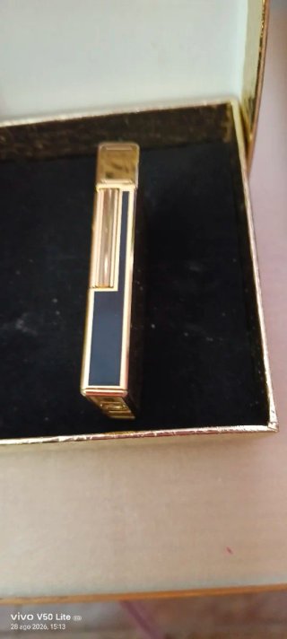 Mechero antiguo Silver Match dorado con una m