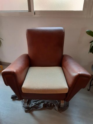 Sillón de cuero marrón Mid-Century