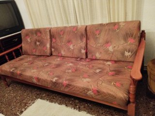 Sofá Cama Tresillo Tela y Madera
