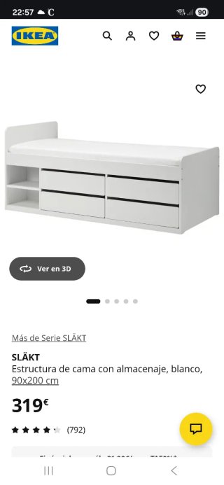 Cama individual con cajones