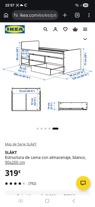 Cama individual con cajones