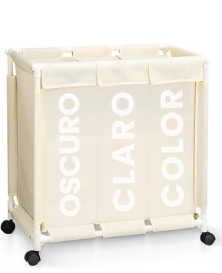 Cesto Ropa Sucia 3 Compartimentos Beige