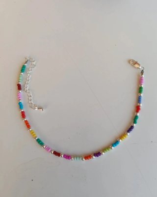 Tobillera artesanal plata y cristal rocalla