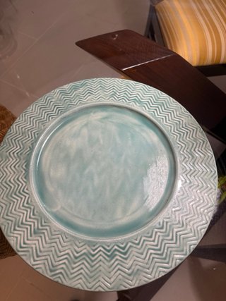 Bajo Plato Cerámica Zigzag Turquesa