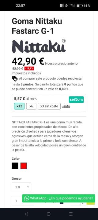 Goma Tenis mesa Nittaku Fastarc G-1 1.8 Cybershape