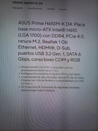 Placa Base Asus Prime H610M-K D4 MATX