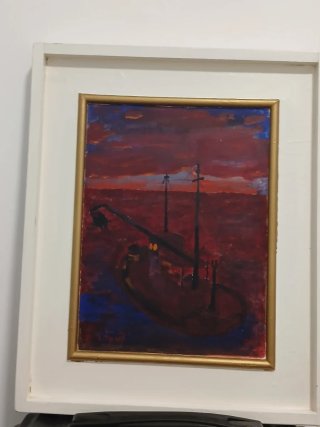 Pintura al óleo: Barco en el mar