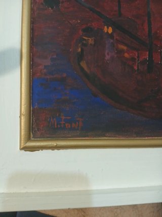 Pintura al óleo: Barco en el mar