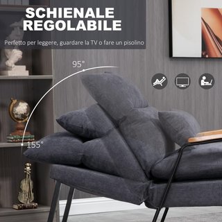 Sillón Relax Con Puff A Juego en Terciopelo A Rayas, Sillón Reclinable Con Cojines Acolchados para Sala y Dormitorio, Gris
