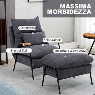 Sillón Relax Con Puff A Juego en Terciopelo A Rayas, Sillón Reclinable Con Cojines Acolchados para Sala y Dormitorio, Gris