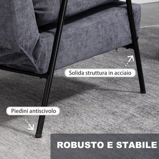 Sillón Relax Con Puff A Juego en Terciopelo A Rayas, Sillón Reclinable Con Cojines Acolchados para Sala y Dormitorio, Gris