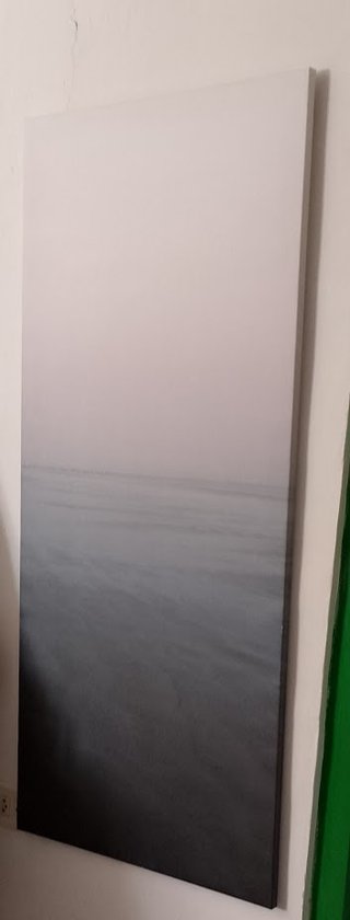 Cuadro Panorámico del Mar Gris y Blanco.