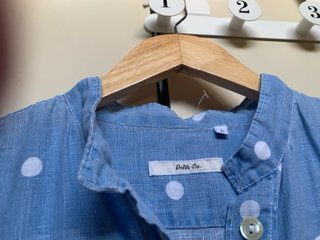 Camicia pois vintage azzurra 100% lino
