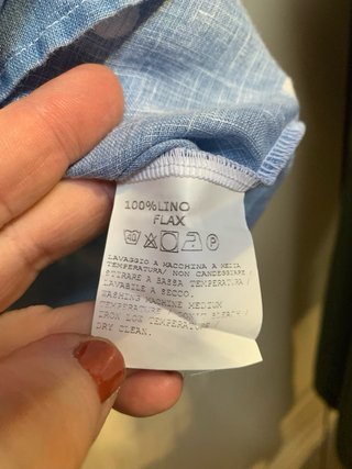 Camicia pois vintage azzurra 100% lino