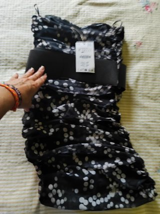 Vestido Zara Negro Lunares Blanco Talla M