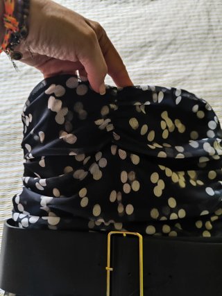Vestido Zara Negro Lunares Blanco Talla M
