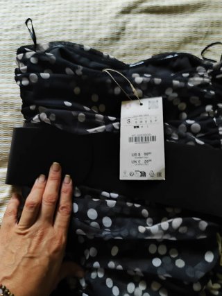 Vestido Zara Negro Lunares Blanco Talla M