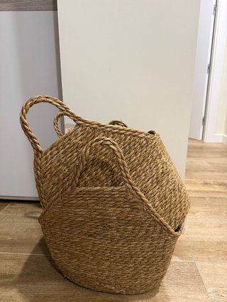 2 Cestas Mimbre Beige/Marrón