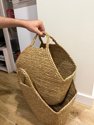 2 Cestas Mimbre Beige/Marrón