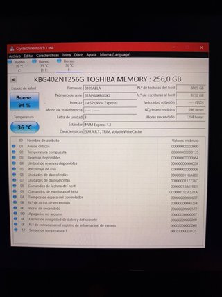 256Gb NVMe Kioxia SSD M.2 94%