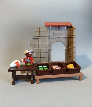 Playmobil Campesino Mercader y Muro Casa