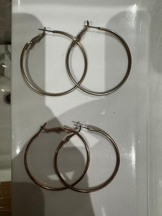 2 Pares Pendientes Aro Grandes Oro y Plata