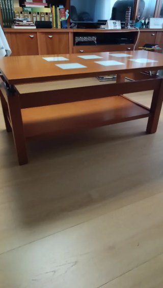 Mesa de centro elevable (40/50cm.) madera y crista