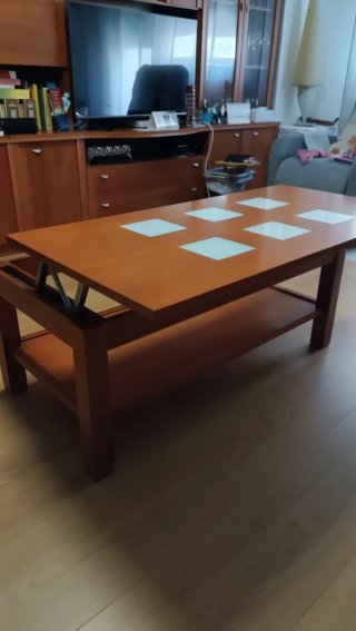 Mesa de centro elevable (40/50cm.) madera y crista