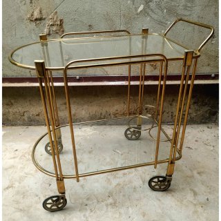 Carrito de bar dorado estilo Hollywood Regency