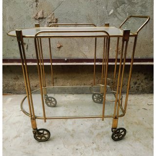 Carrito de bar dorado estilo Hollywood Regency