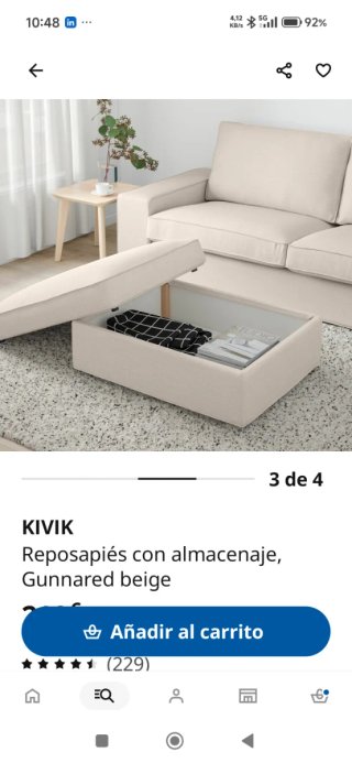 Reposapiés KIVIK con almacenaje Gunnared beige