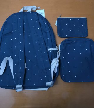 Mochila escolar azul con lunares blancos