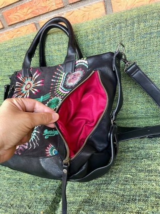Bolso Desigual Negro Multicolor Bordado